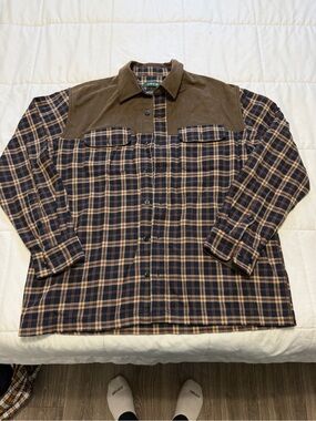 ORVIS Mens Heavy Flannel Plaid Button Up Shirt Jacket Shacket Pockets Sz L